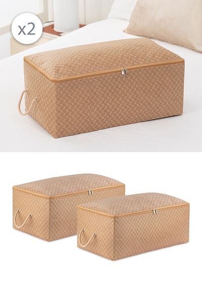 REKHOME Σετ 2 μεσαίου μεγέθους Houndstooth με μοτίβο μπεζ κάτω από το κρεβάτι Καναπές-κρεβάτι Πουλόβερ Pique Organizer Κουβέρτα Πουλόβερ