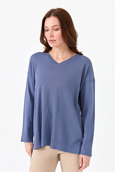 Desen Triko Indigo Жіноча блузка з V-подібним вирізом