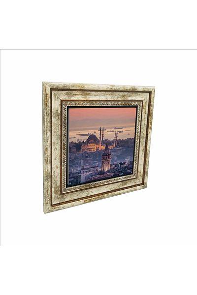 Sadrazam Turnul Galata și Moscheea Süleymaniye Pictură din piatră naturală imprimată (25 X 25 KRT-24)
