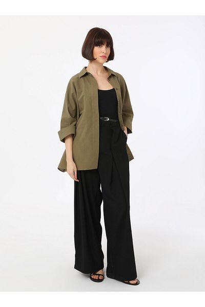 Refka Belted Palazzo Trousers - Black - Refka