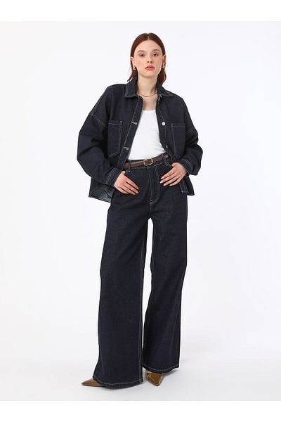 Refka Wide Leg Denim Trousers - Navy Blue - Refka Exclusive