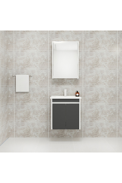ARNETTİ Maya 55cm Lavabolu Banyo Dolabı Takımı Beyaz Gövde Antrasit Kapak - M...