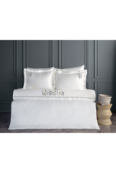 Dantela Veria Nakışlı & El İşi Pamuk Saten Nevresim Takımı - Mint