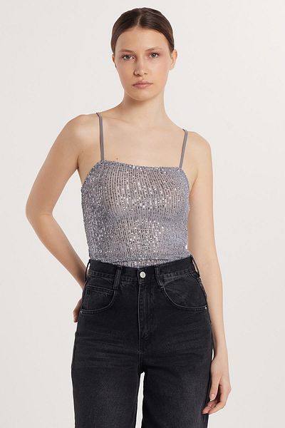 Tudors Women's Slim Fit Slim Fit Gray Zero Sleeve U Neck Bustier