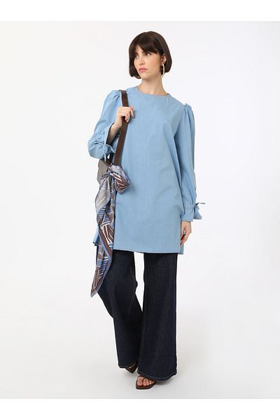 Benin Denim Tunic with Sleeve Detail - Light Blue - Benin
