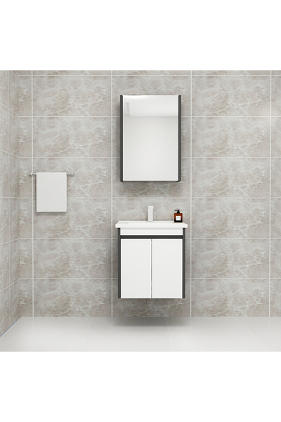 ARNETTİ Maya 55cm Lavabolu Banyo Dolabı Takımı Antrasit Gövde Beyaz Kapak - Maya55