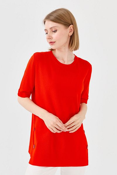Desen Triko Women's Crew Neck Summer Knitwear Blouse Red