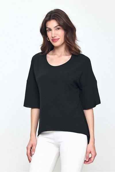 Laranor Black Flounce Sleeve U Neck Asymmetrical Ayrobin Blouse 25L8031