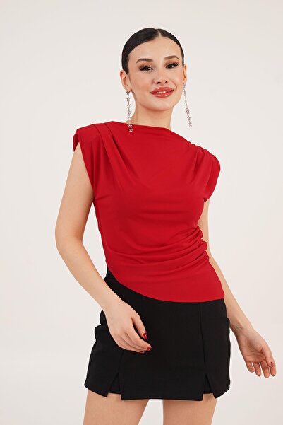 Hipo Trend Асиметрична червона блузка з боковими збірками та облямівкою
