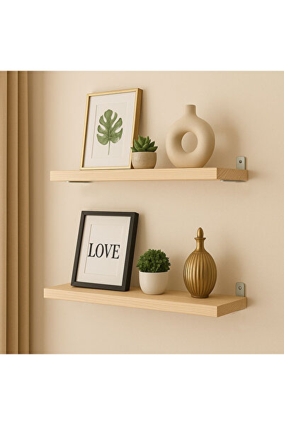 The N Wood 2'li Çok Amaçlı Ahşap Duvar Rafı – 50cmx8cm, Metal Ayaklı Dekorati...