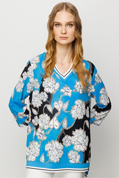 Desen Triko Γυναικεία πλεκτά με λαιμόκοψη V με μανίκια και γιακά Μπλούζα Saks