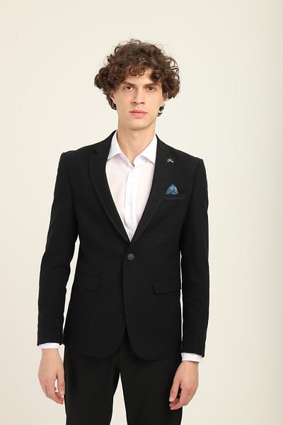 AGUSTİNİ Black Stamp Mono Collar Single Button Single Slit Single Jacket Slim Fit Pattern |   Agustini