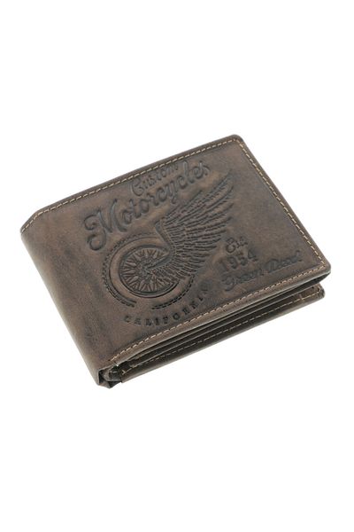 GiftExpress Men's wallet, brown genuine leather, Custom Motorcycles