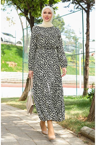 sefamerve Φόρεμα Viscose Black Cream - 0450-03 Πολύχρωμο