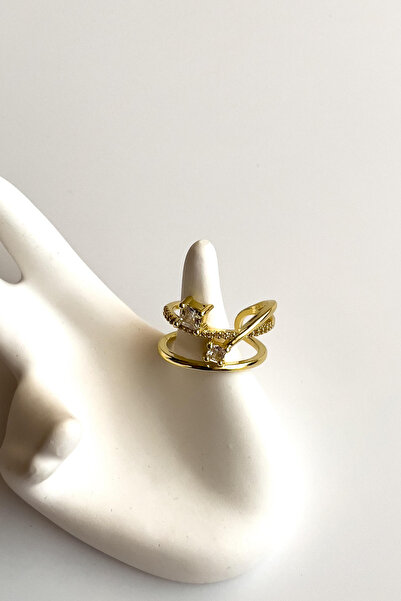 Radino Collection خاتم نسائي من حجر الزركون بثلاث طبقات ذهبي اللون قابل للتعديل