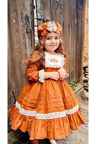 Hly Karol Tasarım Taba Vintage Kız Bebek Elbisesi,doğum Günü,fotoğraf Çekim E...