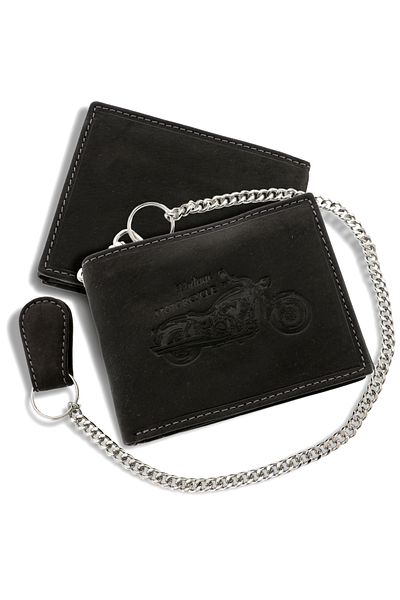GiftExpress Black Motorcycle RFID Leather Wallet with Chain