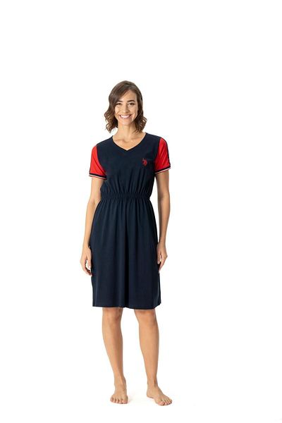 U.S. Polo Assn. U.S. Polo Assn. Women's Rubber Detailed V-Neck 100% Cotton Nightgown - Red - Ilc2.17G00G1-Gk