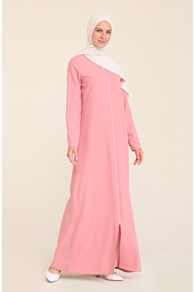 sefamerve Zippered Crepe Abaya 3317-04 Rose Dry