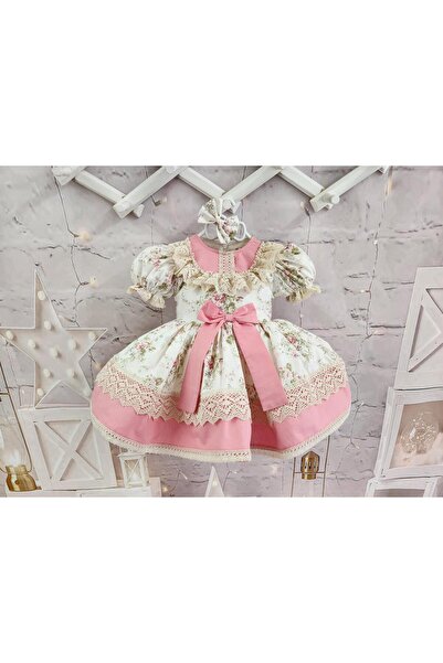 Hly Karol Tasarım فستان بناتي عتيق بفروع باللون الأخضر الكريمي، فستان عيد ميل...