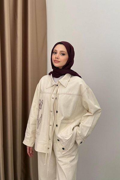 QUQA Embroidered Gabardine Trousers Suit - Ecru