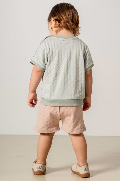 bombe Baby Kids Green Cotton Short Sleeve Shorts 2-Piece Set Trend Fashion Bottom Top Set