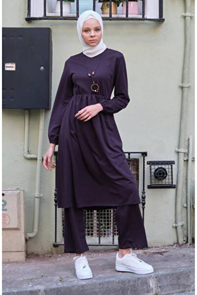 sefamerve Set tunică și pantaloni cu pandantiv prune - 0583-04