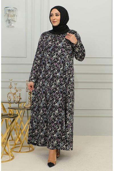 sefamerve Φόρεμα με μοτίβο Viscose Plus Size - 4447D-03 Plum