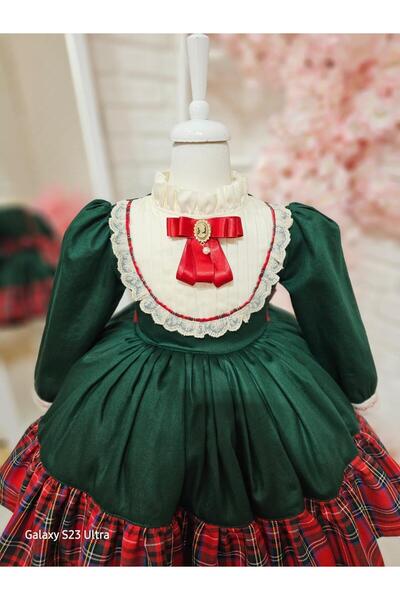 Hly Karol Tasarım Yeşil Ekoseli Kız Bebek Elbisesi,doğum Günü,fotoğraf Çekim Elbise,0-12 Yaş Uygun