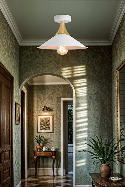 manogrup avize aydınlatma Maya Beyaz Gold Plofonyer Avize