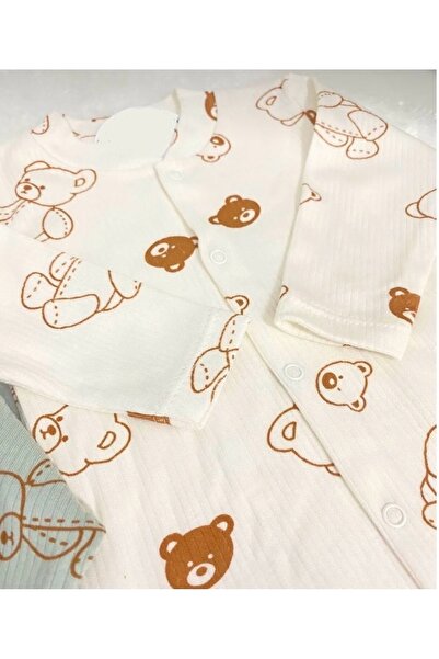 güneştepe Khaki Baby Boy Teddy Bear Patterned 2-Piece Jumpsuit Set Newborn