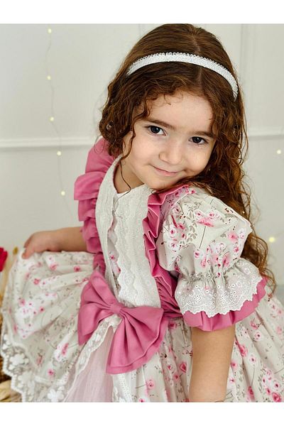 Hly Karol Tasarım Ilayda Pink Floral Vintage Baby Girl Dress