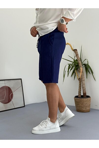 Combineman35 Сині чоловічі шорти з деталями з льону для літа