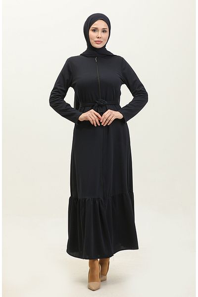 sefamerve Navy Blue Ferace - Μαζευμένη φούστα και ζώνη 0703-10
