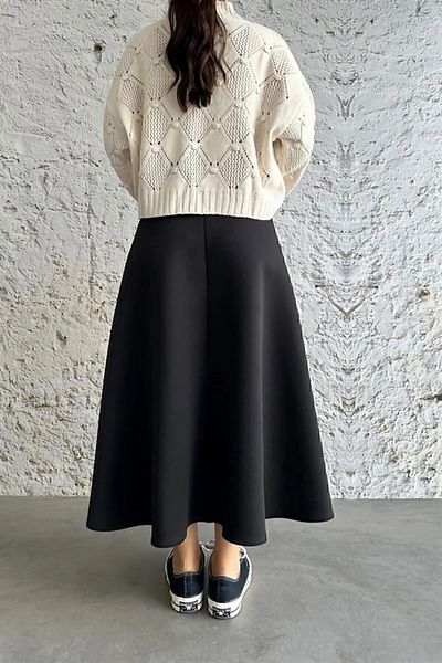 warn Hijab Women's Long Skirt -Black and White Scuba Skirt