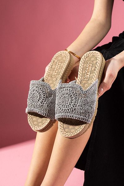 FUGA MODA Papuci tricotați Tongo Gri cu o singură bandă