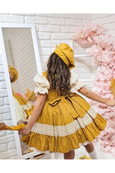 Hly Karol Tasarım Hardal Vintage Kız Bebek Elbisesi,Doğum günü elbise,fotoğraf çekim elbise,0-12 Yaş Uygun