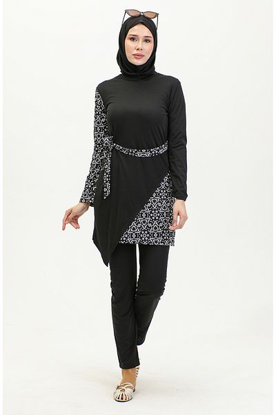 sefamerve Gürtel-Hijab-Badeanzug 2490-01 Schwarz
