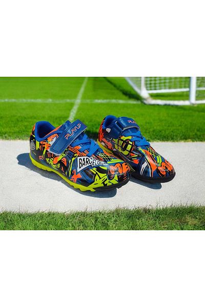 Playup Children's Floor Shoes with Velcro and Laces Colorful Digital Printed Thermo Sole
