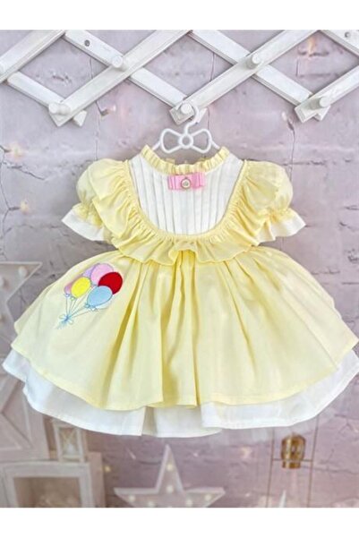 Hly Karol Tasarım Sarı Balonlu Vintage Kız Bebek Elbisesi, Özel Dikim Kız Çocuk Elbisesi, Doğum Günü Elbisesi, Fotoğra