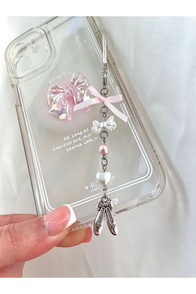 bohemian takı tasarim Balletcore Bow Ballerina Phone Charm