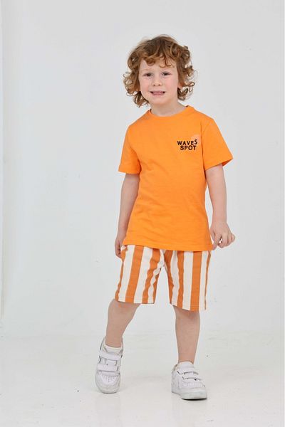 yns coolstar Unisex Model Surf Patterned Orange Color Summer Top and Bottom Set