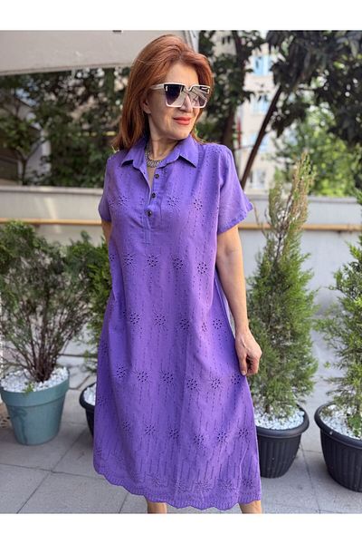 DenizEge Embroidered Button Dress Purple