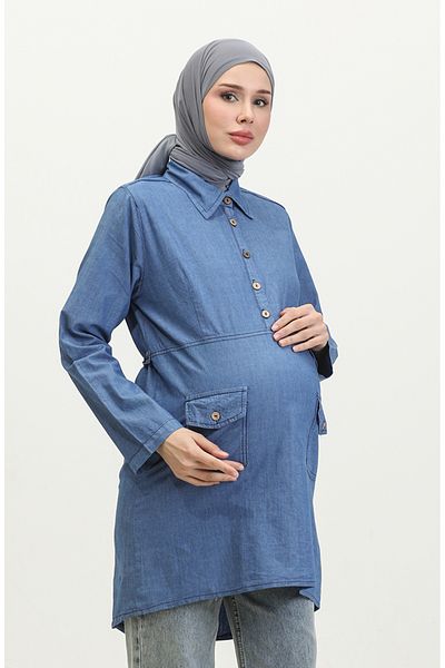 sefamerve Tunica de maternitate de buzunar albastru denim - 2700127 -02