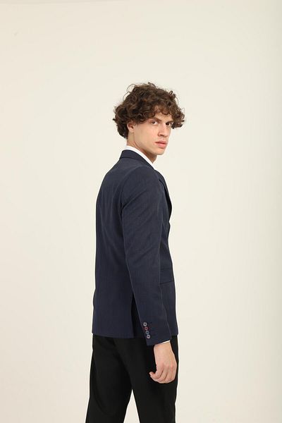 AGUSTİNİ Navy Blue Color Self-Wiping Pointed Collar Two Buttons Double Slit Blazer Single Jacket Slim Fit |   August