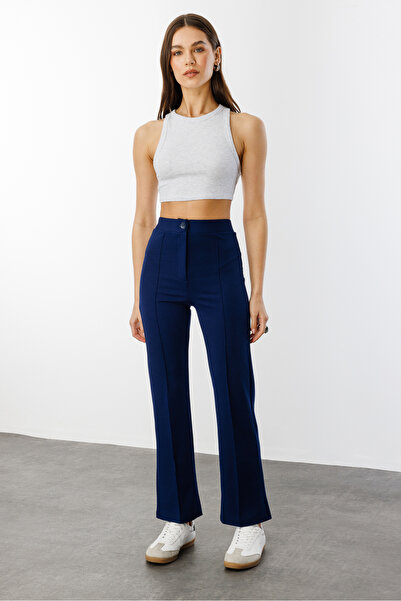 GENIUS STORE Γυναικείο Παντελόνι Palazzo με ψηλόμεσο πόδι-003