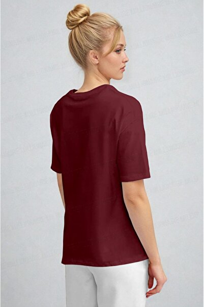 Millionaire Kadın Bordo Paradise Leopar Kadın Kısa Kol Relax Fit Rahat Kesim Regular T-shirt