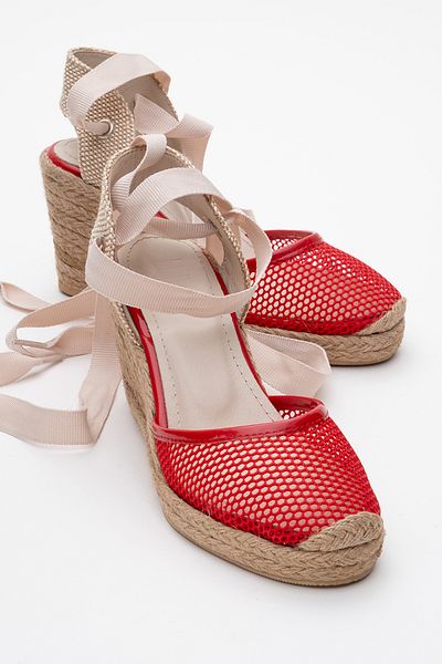 LuviShoes LIONS piros bőr női bokapántos éksarkú szandál