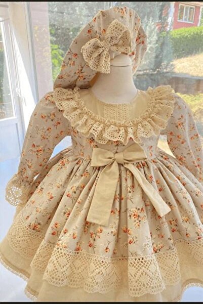 Hly Karol Tasarım Vintage Model Çiçekli Elbise - çocuK Abiyesi - Doğum Günü Kıyafeti 0-12 Yaş için Uygun