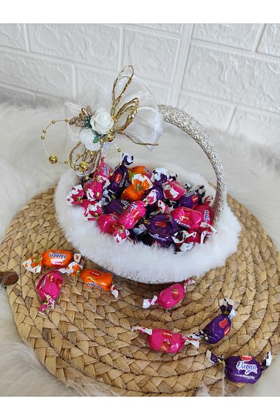 RH GALAXİ TEKSTİL Eid Candy and Celebration Basket |   Special Design, Stylish White Decorative Basket